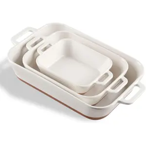 Sweejar Relief Casserole Dishes for Oven, Ceramic 9x13 Baking Pans Set for Cooking, Cake, Banquet and Daily Use, Rectangular Bakeware Set, Porcelain Baking Dish, Lasagna Pan Deep with Handles(Color Blocking)