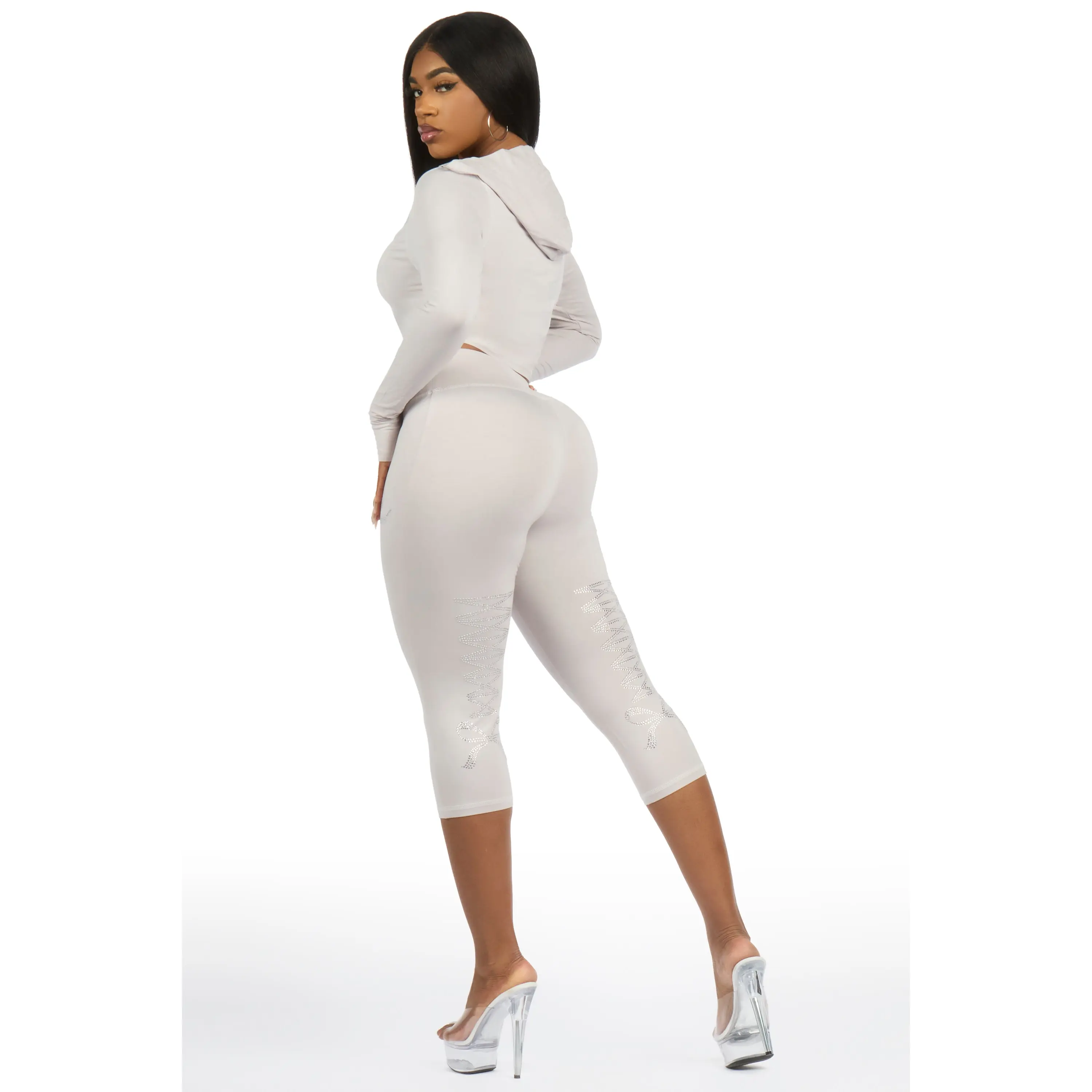 Mittiana Grey Zip Up Capri Set