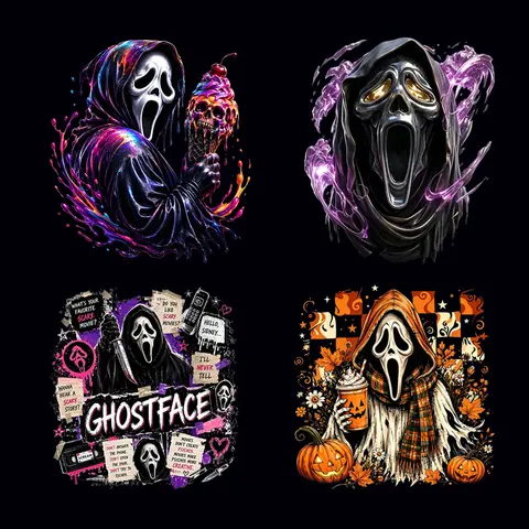 Unisex Screaming Horror Skull DTF Heat Transfer - Neon Splash Graffiti, Spooky Sweet, Grunge Iron-On Fabric Sticker for Halloween Wear, T-Shirts - Washable Gothic Decor, Skull Ice Cream