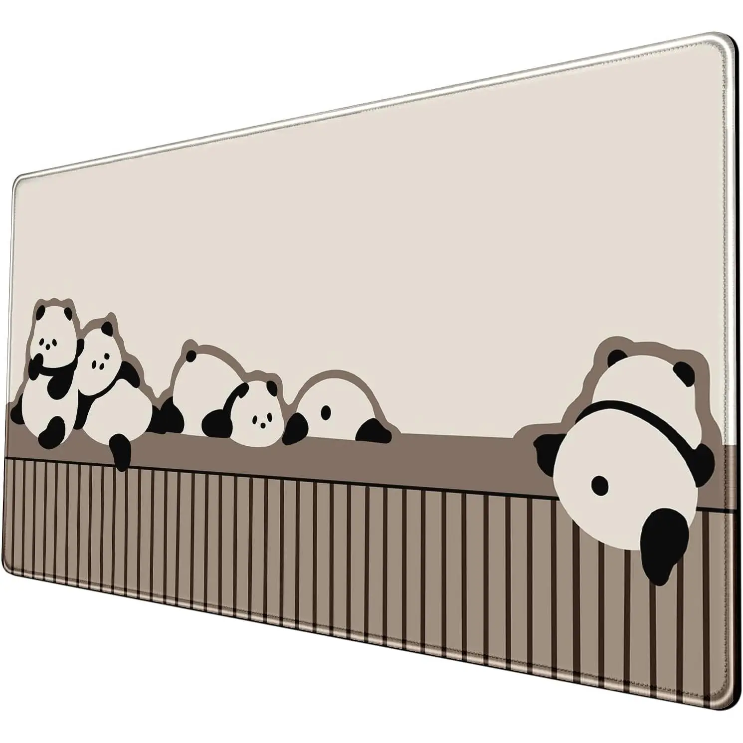 Cute Panda Mouse Pad  24x14in-Anime Desk Mat-Beige Desk Pad-Large Kawaii Keyboard Mat-with Non-Slip Base Stitched Eges