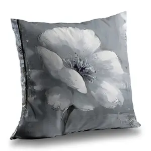 360 Stand Gray & White Botanical Motif Twill Fabric Throw Cushion - 14x14 in, Soft Touch, Decorative Cushions for Bedroom Use, Bedroom Decor