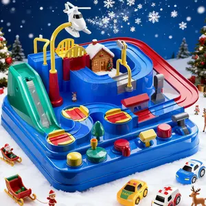 Racing Track Toy, Car Vehicles Adventure Toy with 8 Exciting Challenges, 6 Buttons& 4 Mini Cars,Birthday Christmas Gift Set Toycars