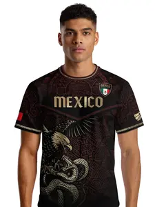 Mexico Soccer Jersey Maroon Color Aztec Eagle & Serpent Design, Fitted Short Sleeve All Season Sports Wear, Athletic Activewear