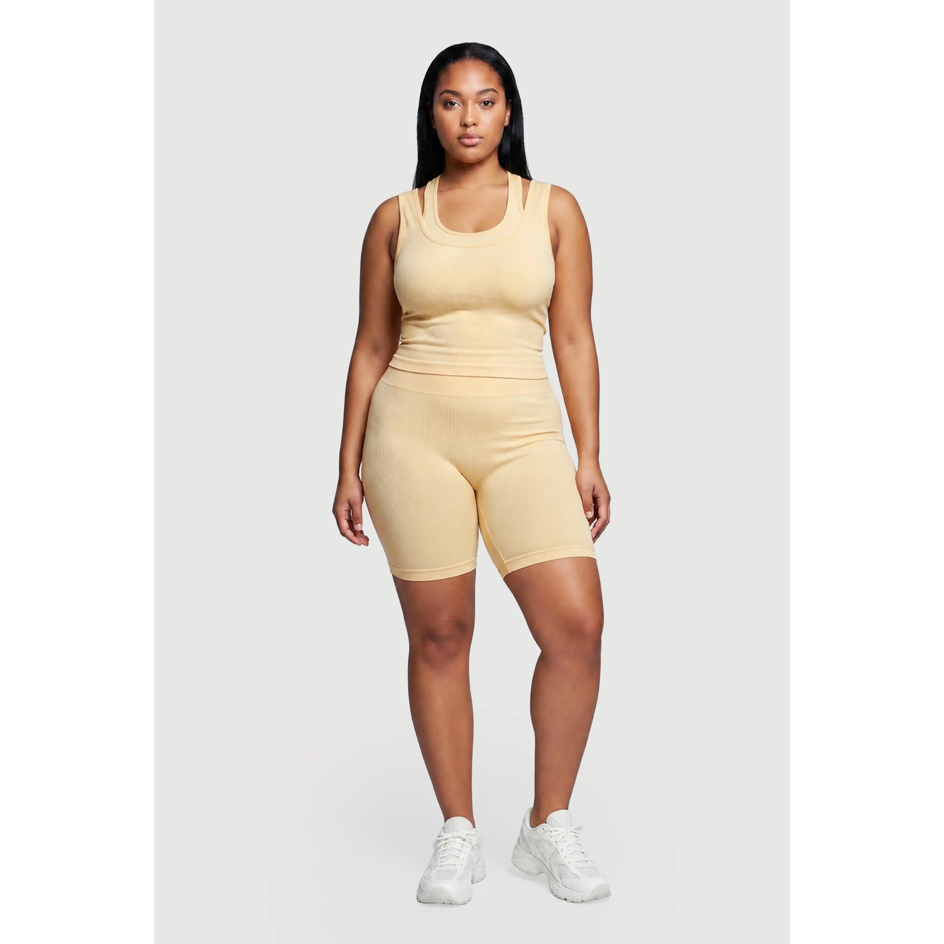 Plus Size High Waisted Ribbed Knit Seamless Bike Shorts