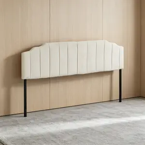 Elegant Cream Velvet Headboard - Vertical Stripe Tufted Bed Backrest for King/Queen Bed, Easy to Assemble