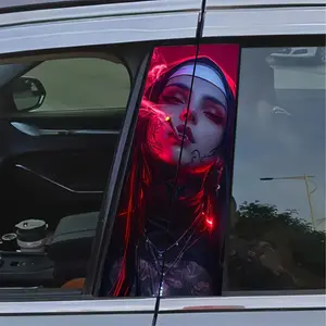 Fashion Nun Style Car Door Pillar Sticker, High Gloss Waterproof & Scratch-proof PVC Sticker, Car Exterior Decoration Accessories for Car Headlight, Sticker For Cars