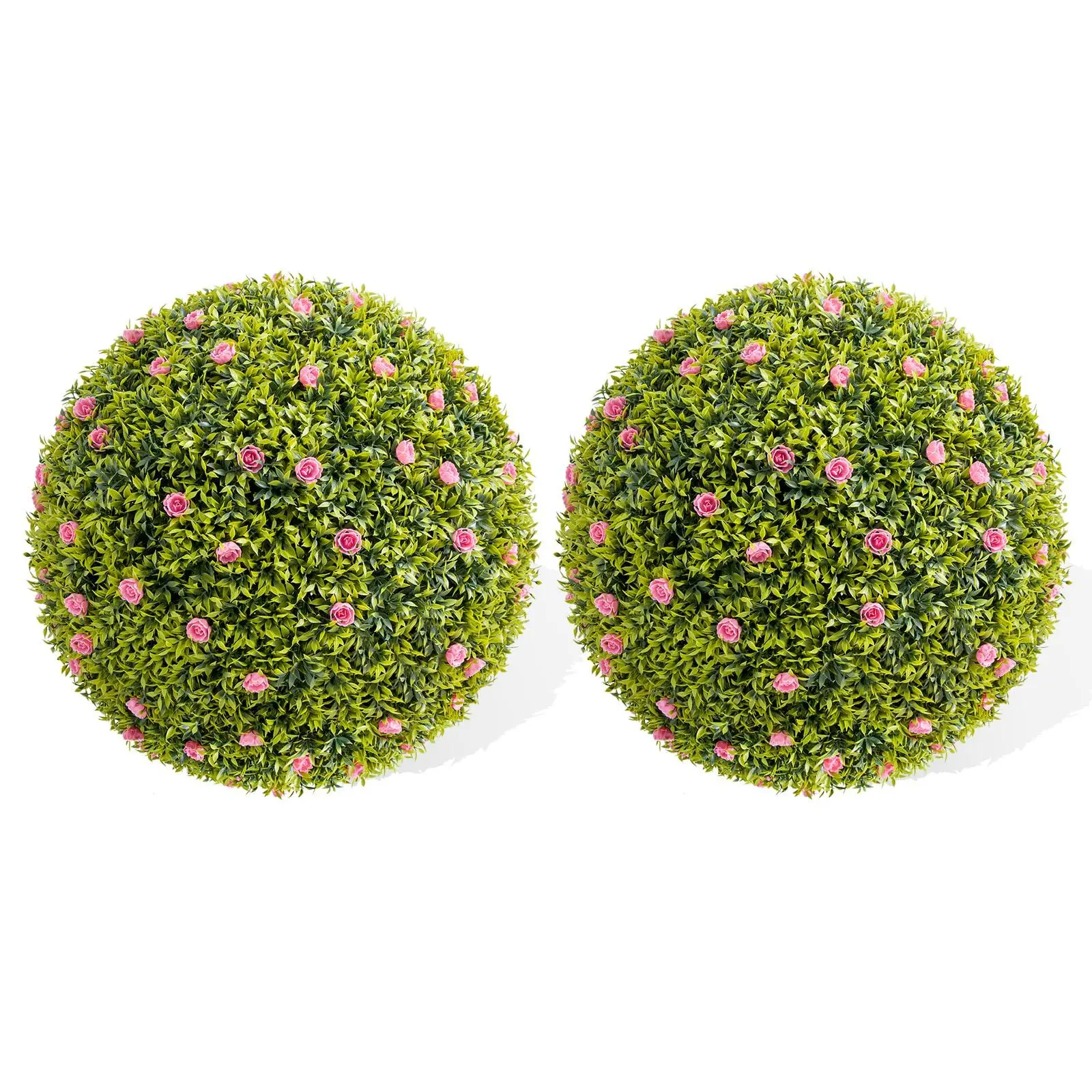 2-Pack 15.7" Artificial Plant Topiary Balls, Lifelike Artificial Plant Ball in Pot, Large Hanging Topiary Balls with Pink Flowers, Indoor/Outdoor Decorative Faux Greenery Plants for Home and Garden mixed brown fire pit table metal ground cover