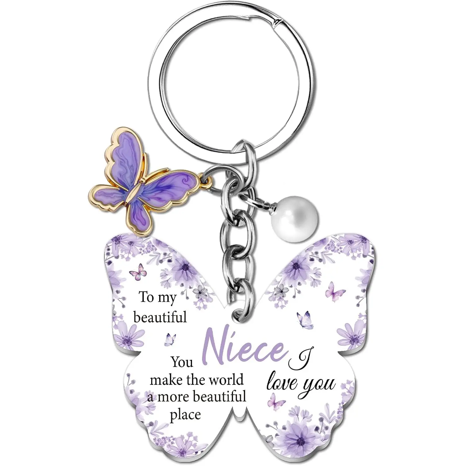 Niece Gifts From Auntie To My Niece Keychain Gifts for Nieces From Aunt Uncle Birthday Mothers Day Gift for Nieces Adult From Auntie Purple Butterfly KeyChain