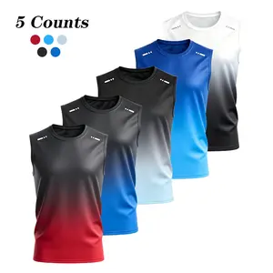 Clean Gent 5-Pack, Summer Men’s Sleeveless Sports Tank Tops with Gradient Design, Quick-Dry Breathable Comfortable Fabric, Essential for Fitness Workouts