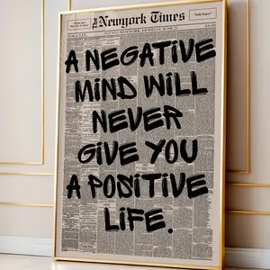 Retro Negative Mind and Positive Mind Quote Newspaper Wall Art, Typography Poster, Aesthetic Print, Inspiration Quote Art
