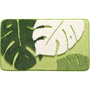 Tropical Leaf Rug, Fun Monstera Bath Mat, Green, Special Leaf Pattern, Softness and, Non-Slip, Quick-Drying, Add Original Forest for Home, 17" x 29", Type#1