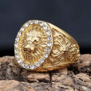18k gold plated ring with lion head stone for men to wear daily and as a gift for friends and relatives