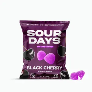 Sour Days Organic Sour Black Cherry Gummies - Non-GMO, Gluten-Free, Vegan, Naturally Sweetened with Fruit Extracts, 72 Calories, 6g of Sugar