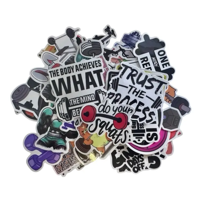 50Pcs Inspirational Fitness Sticker Sheets, 2-4 In Waterproof Vinyl Die-Cut Adhesive Stickers for Laptops, Hydro Flasks, DIY Scrapbooking Projects, Waterproof Vinyl Sticker