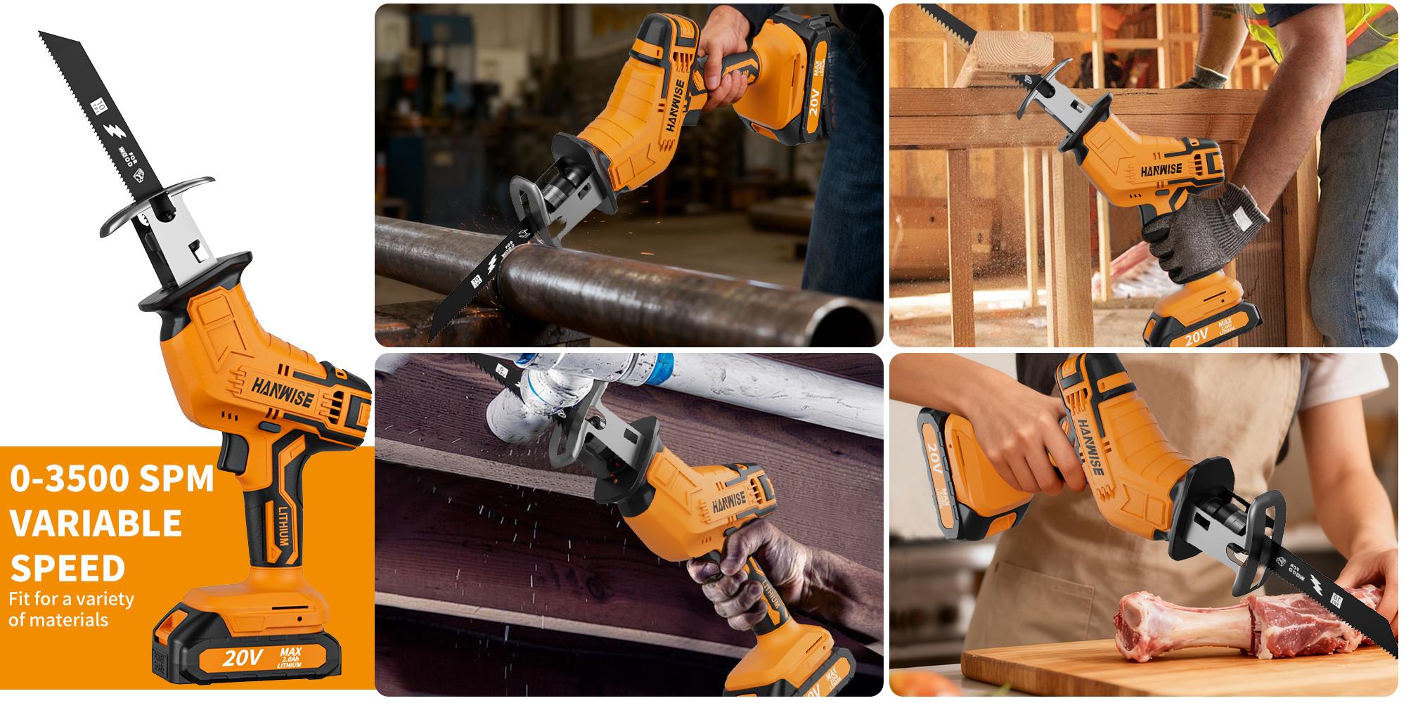 Cordless Reciprocating Saw for Home & Outdoor Use | 2×2.0Ah Batteries, Variable Speed, Red Compact Saw Kit with Blades for Wood/Metal/PVC Cutting - Ideal for DIYers & Gardeners in All Seasons, HANWISE Brand