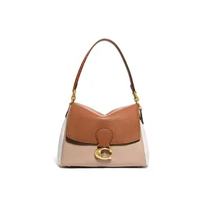 COACH Leather Flap Handbag for Women – Vintage-Style C-Turnlock Detail in Contrast Khaki