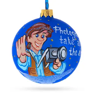 Photographer Holding Camera Blown Glass Christmas Ornament 3.25 Inches