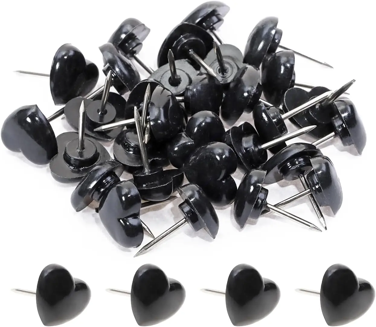 30 count Sweetheart Push Pins Tacks Plastic Cute Love Heart Shape   Thumb Tacks Steel Point Bottom Tacks for Cork Bulletin Board Colored Tacks Decorative Push pins (Black)