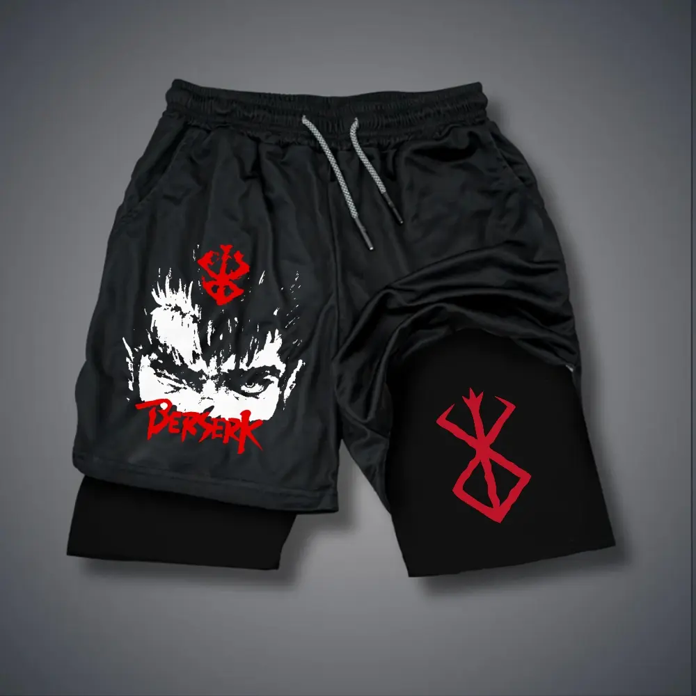 Berserk 80s 90s summer men shorts for men jorts outfit men graphic shorts Double-layer sports shorts Comfortable short shorts summer