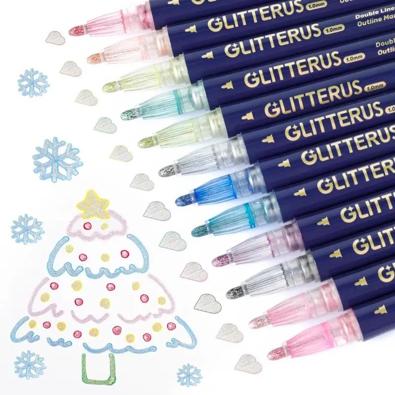 Glitter Outline Shimmer Markers & Metallic Gel Pens - Cute Floral Patterns, Rollerball Tip Arts & Crafts Supplies for Back to School, Teenage Girls Gifts, tiktokshopbacktoschool