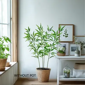 Artificial Bamboo Plant Branches without Pot, 4 Counts/set Faux Plant, Indoor Faux Plant for Home Office Party Room Decoration