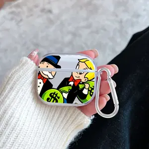 Money - filled Joy Pattern Protective Case for AirPods 4/3/2/1/Pro/Pro2 Soft TPU Earphone Cover, Transparent with Keychain
