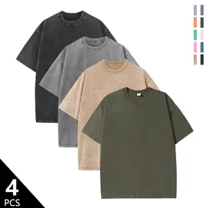 Pack of 4, 230 g washed pure cotton T-shirts. Solid color unisex design suitable for streetwear, hip-hop, sports, and casual wear. Ideal as a holiday gift. Plus sizes available. Washed distressed finish, machine washable, durable material, solid color min