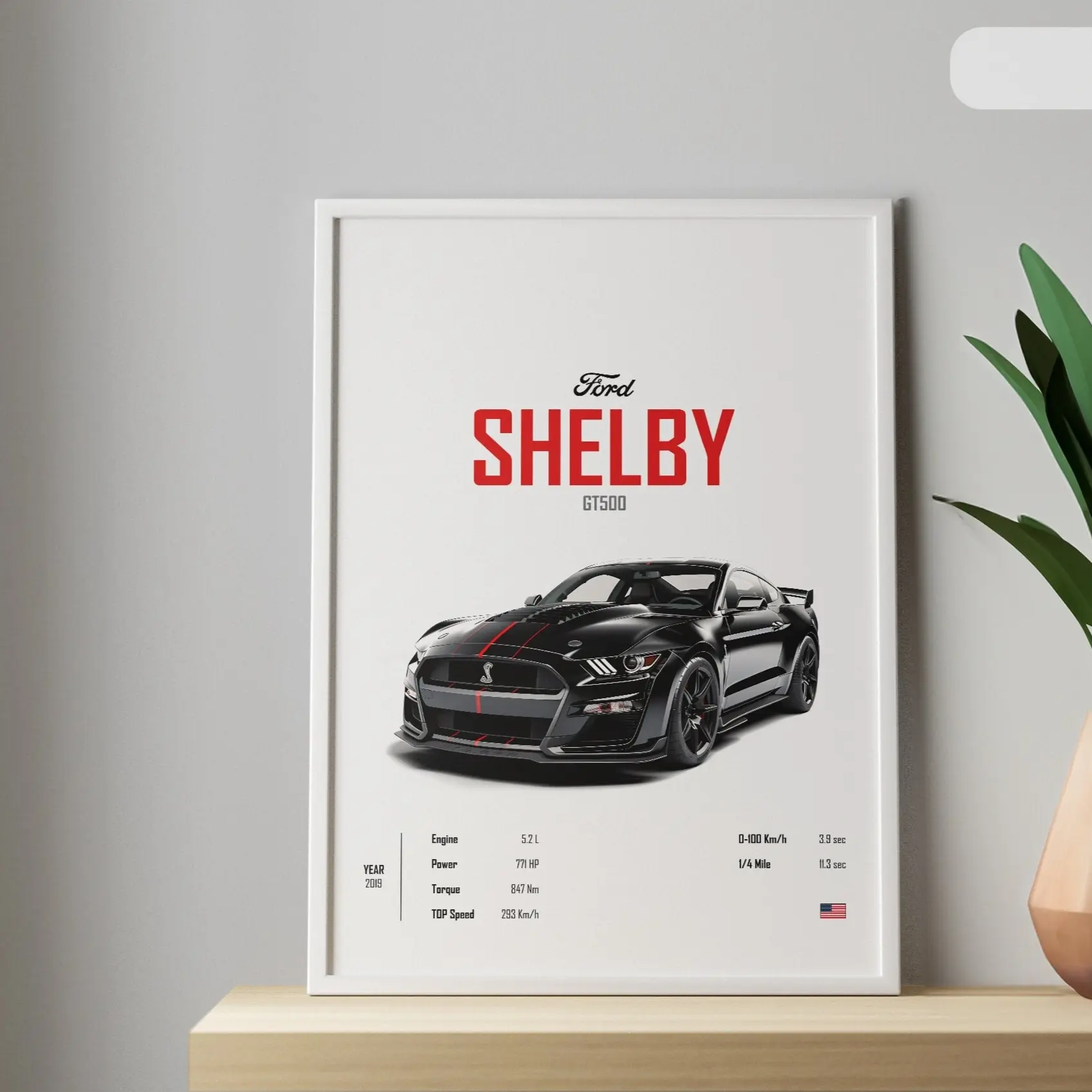 GiftOfHope Eye-Catching Shelby Ford GT500 Muscle Car Wall Art Poster Unframed For Home Office Kids Nursery Decor Gifts