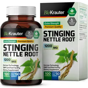 BioKrauter Stinging Nettle Root Supplement 1200mg - 100 Capsules for Urinary Health Support - Vegan & GMP Certified - Healthcare & Fitness
