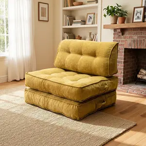 Modern Single-Person Knitted Cloth Recliner Chair - Convertible Corduroy Sofa Bed with Foldable Mattress, Padded Back, Padded Seat, Pillow, Back Support, Fully Assembled for Cozy Indoor Lounge Use