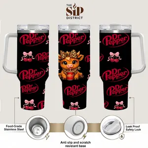The Sip District. Dr Pepper Cute Cow Cherry 40oz Tumbler With Handle – Kawaii Animal Stainless Steel Cup, Cherry Soda Cow Mug, Red Girly Aesthetic Drinkware, Cute Cow Print Travel Mug, Vacuum Insulated Iced Coffee Cup, Trendy Gift For Women Flasks