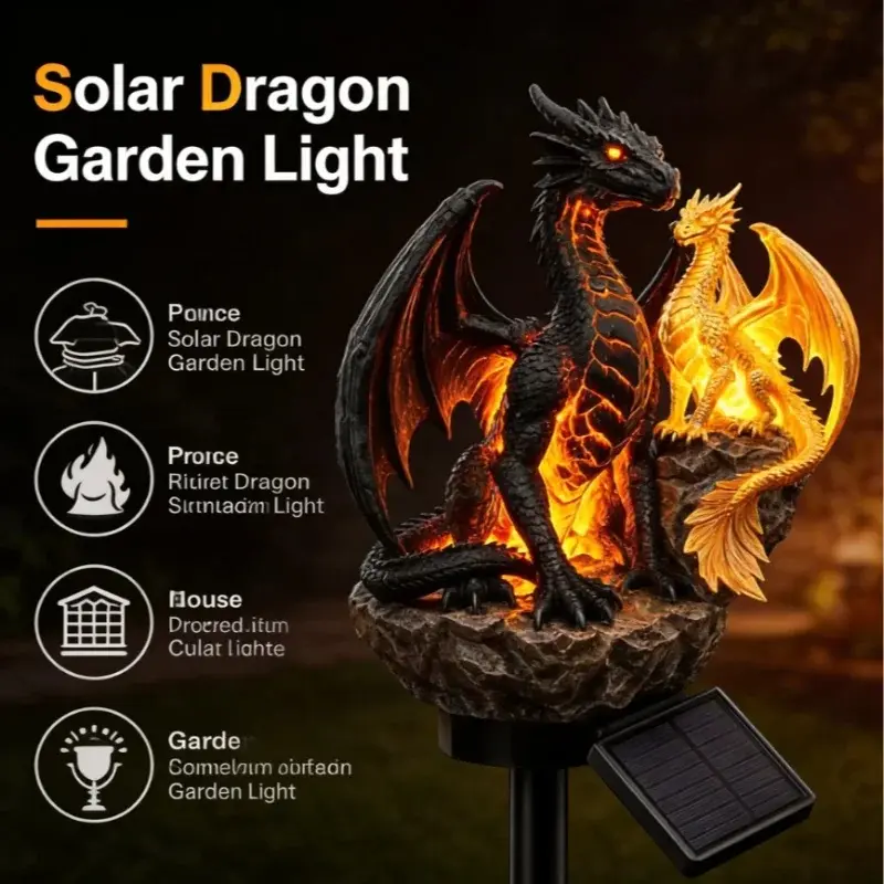 Solar-Powered Luminous Dragon Garden Decoration LED Outdoor Courtyard Lawn Pathway Garden Decor Gothic Medieval Fantasy Style Gift