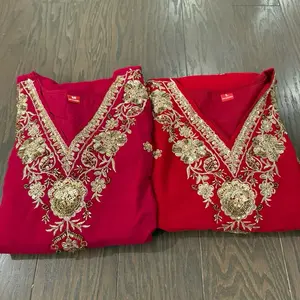 Georgette Red Apparel with Gold Floral Embroidery Details