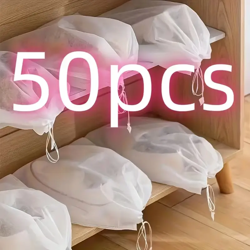 50pcs Drawstring Dustproof Bags, Dustproof Design, Breathable Non-Woven Fabric, Large Capacity Storage Bag, Household Dust Cover, Ideal for Handbags, Wallets, Shoes, Home & Kitchen Organization