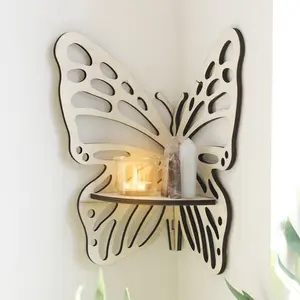 1pc Butterfly Corner Shelf, Floating Wall Storage Rack, Easy Assembly Hanging Organizer, Durable Design for Living Room & Bedroom Use, Decoration Items