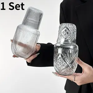 1Set Crystal Bedside Kettle Set, including kettle and cup, designed for nighttime use, 17.75 oz or 525 ml capacity.