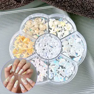 1Box Hot Selling Summer Beach Series Nail Charms Creative Colorful Fishtail Shell Starfish Coconut Tree Resin Nail Art Decorations for DIY Nails