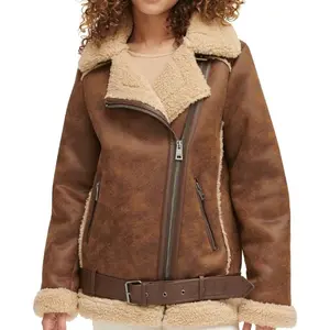 Women's Waxed Sherpa Fur Leather Jacket