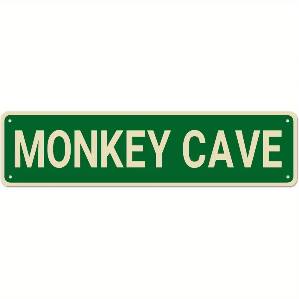Monkey Cave Sign, Monkey Sign Monkey Decor Monkey Lover Gift, Funny Wall Decor for Man Cave/ Home/ Man Cave, Quality Metal Signs 16x4 Inch