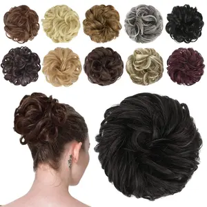 Messy Bun Hair Piece - Wavy Synthetic Chignon Scrunchies for Instant Volume, Elastic Bun Ponytail Hair Extensions Thick Hairpieces for Women, Black Brown 1.50 oz Knotless Braided Wigs Afro Curly Blonde Body Wave