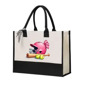 Pink Softball Helmet with Bat and Balls Print Tote Bag for Sports Events and Outdoor Activities  Perfect for Women Enthusiasts  Ideal Gift for Mother's Day  Women's Day  Birthday Presents