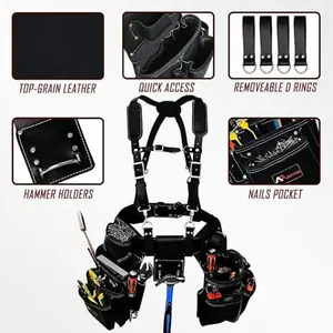 Real Cowhide Oil-Tanned Leather Tool Belt/Pouch/Framer Set for Men & Women – 26 Pocket Tool Belt with Suspenders for Carpenters, Electricians, Gardeners & Construction Work