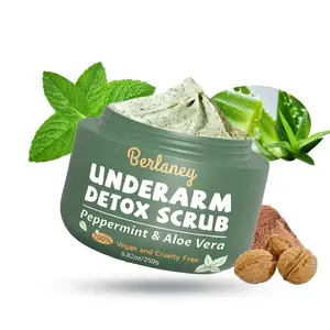 Berlaney Armpit Detox Scrub 8.8 oz with Peppermint, Aloe Vera and Walnut Shell Powder Organic, Underarm Scrub Helps on Removing Odor, Deep Cleanse Body Srub