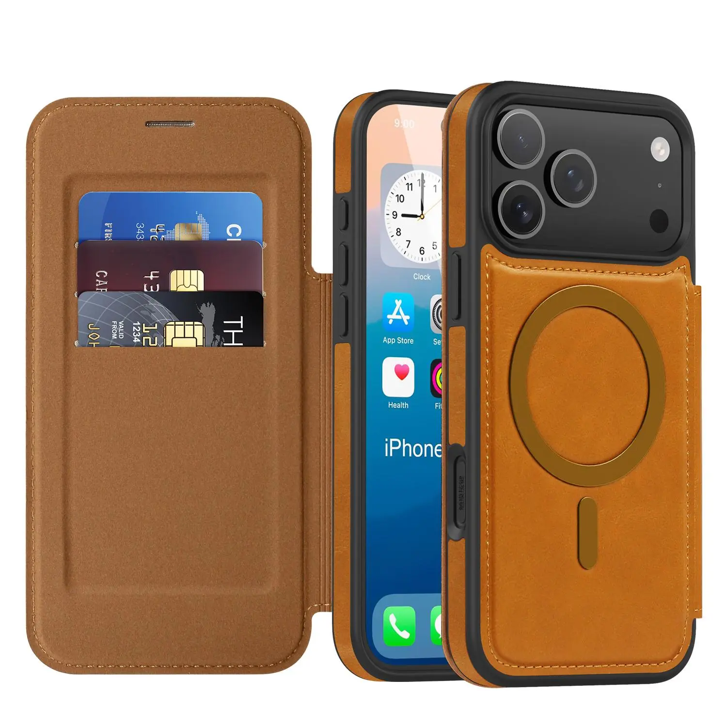 Fin For iPhone 11 12 13 14 15 17 Pro Max Air 16 Plus 16E Wireless charging magnetic phone case leather flip cover protective cover