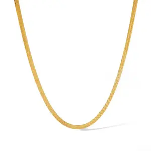 Gold Herringbone Chain Necklace – Waterproof Stainless Steel