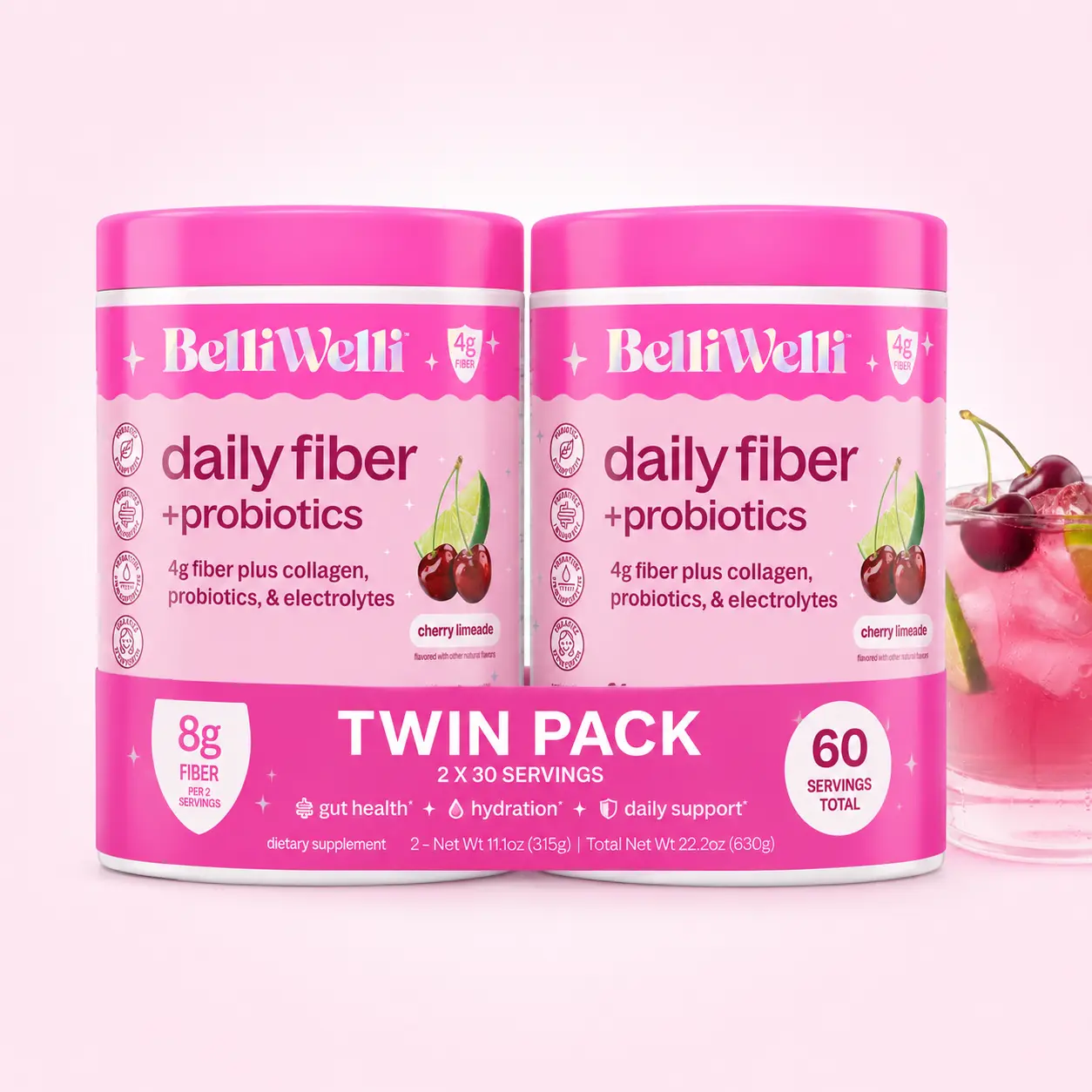Cherry Gut Wellness Dietary Supplement Bundle with Electrolytes, Fiber, Collagen & Digestive Support