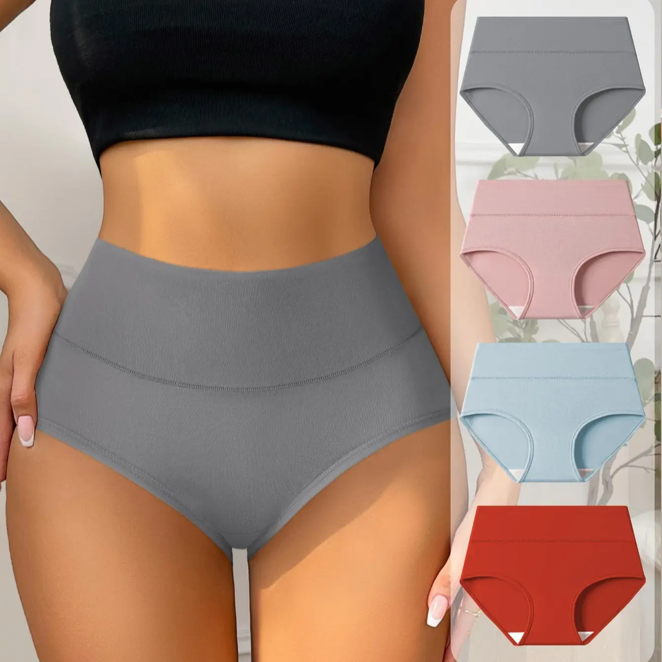 HOTCOM Women’s 4-Pack Seamless High-Waist Panties – Antibacterial Tummy Control, Soft Fit Floral Print, Minimalist Basic Everyday Womenswear, Comfortable Festival Underwear