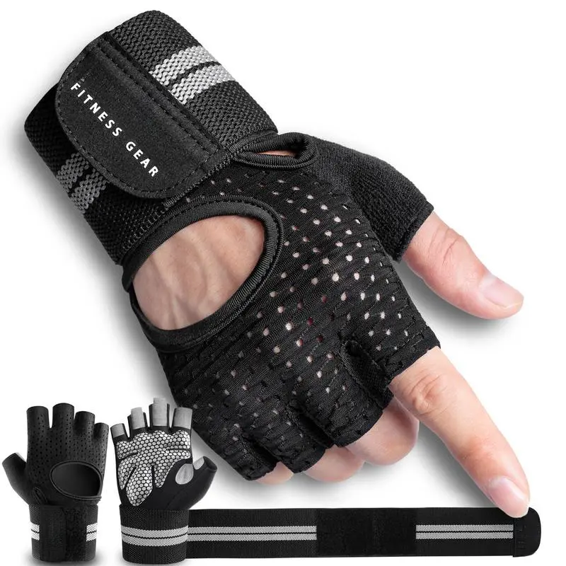 Gym Gloves, Half-Finger Breathable Workout Gloves for Men Women, Padded Weight Lifting Gloves with Wrist Wraps Support, Hand Protectors, Gym Training ,Adjustable Handles Strap, football gloves