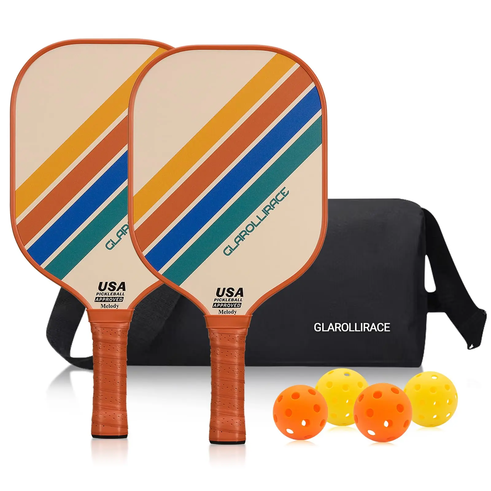 Glarollirace PRO Pickleball Paddles Set of 2 Fiberglass Pickleball Rackets,4 Ball,Carrying Bag | USAPA Approved