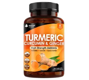 Turmeric Tablets - High Strength Extract with Black Pepper & Ginger (365 Tablets) Active 95% Turmeric Curcumin Supplements, Vegan, GMP, GMO Free Gluten Free, UK Made by New Leaf